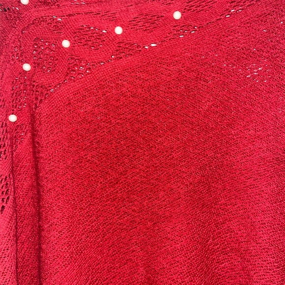Beautiful Pearl Red Color Sweater Poncho - Picture 2 of 4